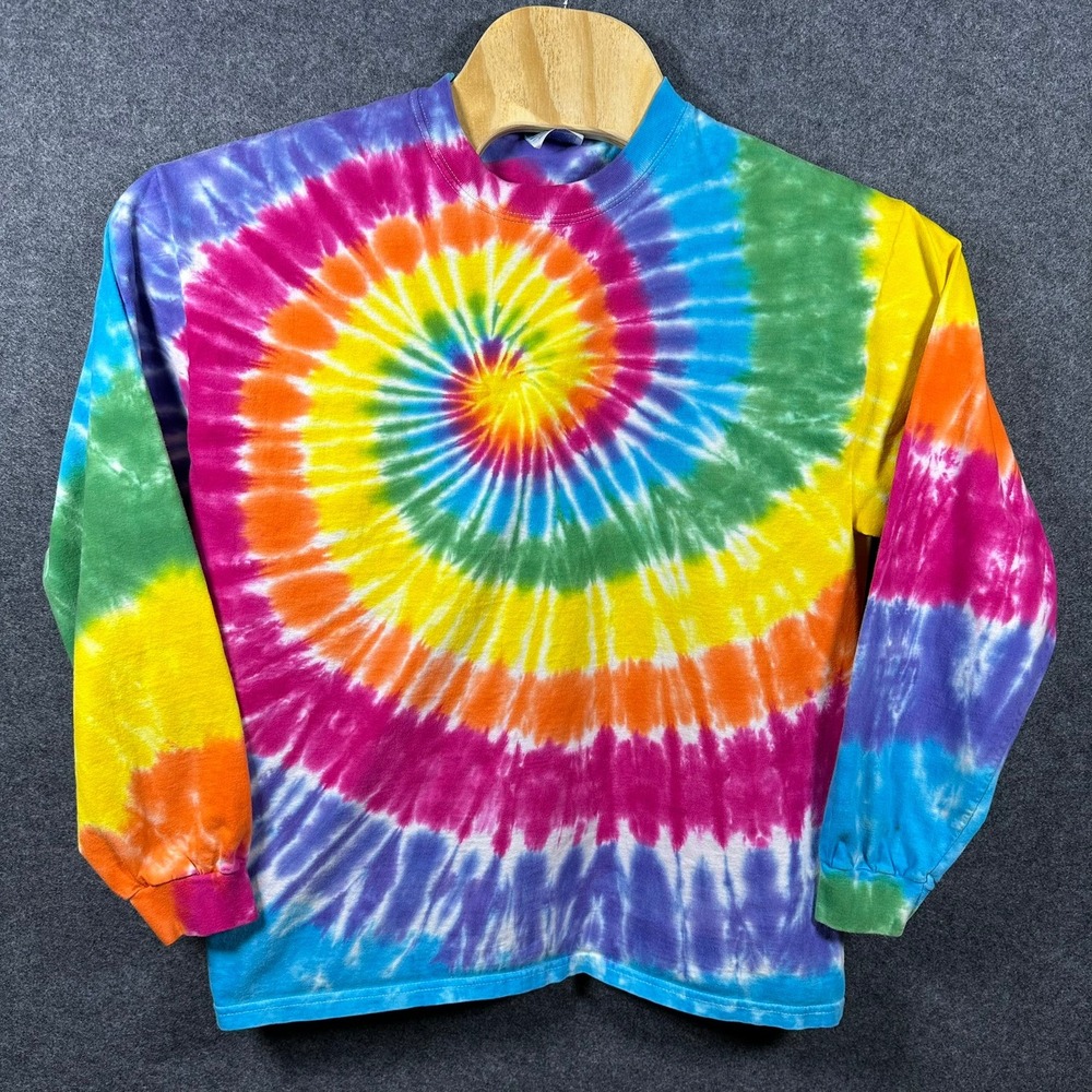 Hanes Beefy T‎ Tie Dye Rainbow Spiral Long Sleeve T Shirt Adult L